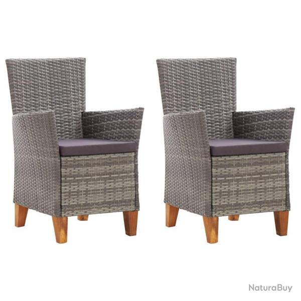 Chaises de jardin lot de 2 avec coussins Rsine tresse Gris