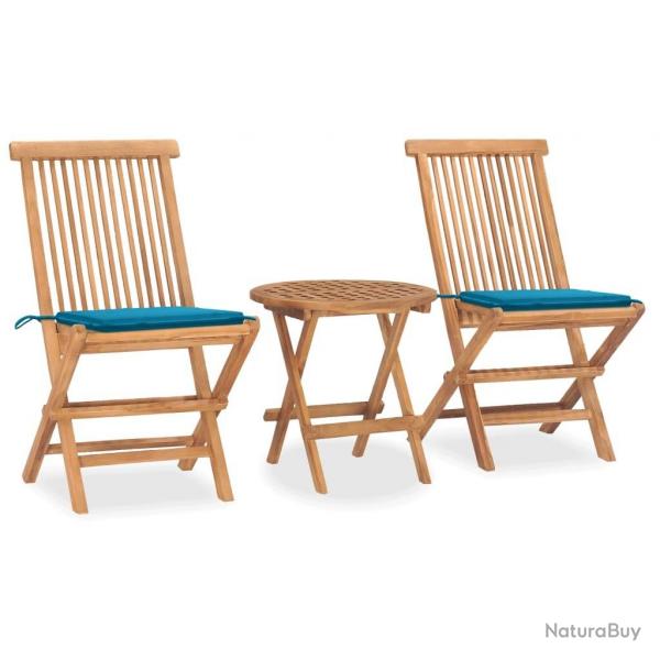 Ensemble  manger d'extrieur pliable avec coussin 3 pcs Teck