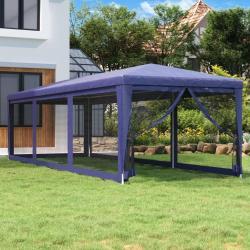 Tente de fête avec 8 parois latérales en maille Bleu 3x9 m PEHD