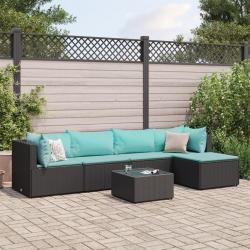 Salon de jardin 6 pcs avec coussins Noir Résine tressée