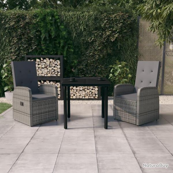 Ensemble  manger de jardin avec coussins 3 pcs Gris
