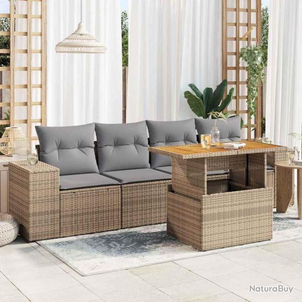 Salon de jardin avec coussins 5 pcs beige rsine tresse