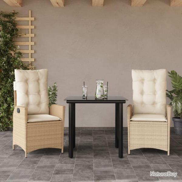 Ensemble  manger de jardin et coussins 3 pcs Beige poly rotin