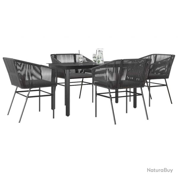 Ensemble  manger de jardin et coussins 5 pcs noir rotin verre