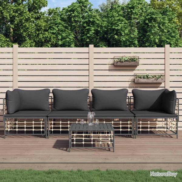 Salon de jardin 5 pcs avec coussins anthracite rsine tresse