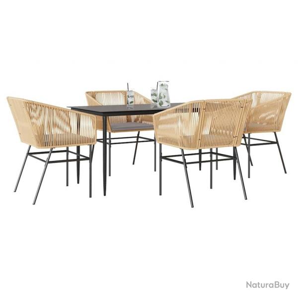 Ensemble  manger jardin coussins 5pcs marron poly rotin verre