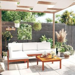 Salon de jardin 5 pcs avec coussins Crème Bois d'acacia solide