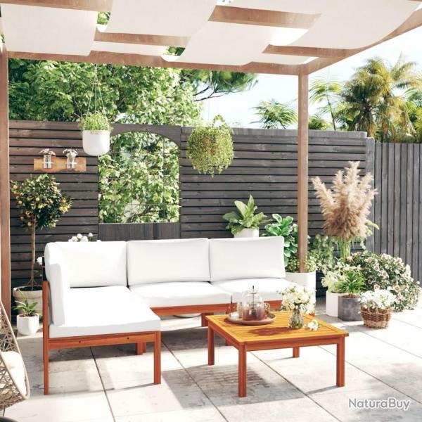 Salon de jardin 5 pcs avec coussins Crme Bois d'acacia solide