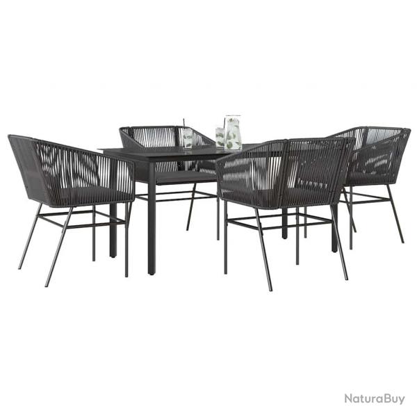 Ensemble  manger de jardin et coussins 5 pcs noir rotin verre