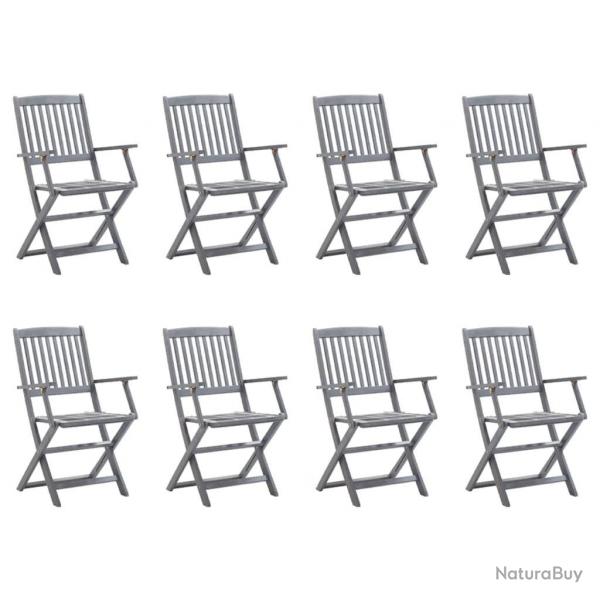 Chaises pliables d'extrieur lot de 8 et coussins Bois d'acacia