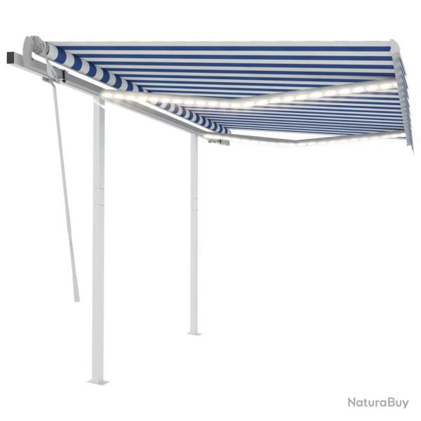 Auvent manuel rtractable avec LED 3,5x2,5 m Bleu et blanc