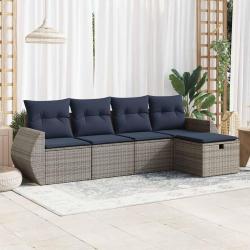 Salon de jardin 5 pcs avec coussins gris résine tressée