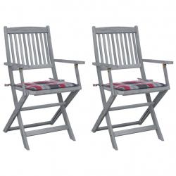 Chaises pliables d'extérieur lot de 2 et coussins Bois d'acacia