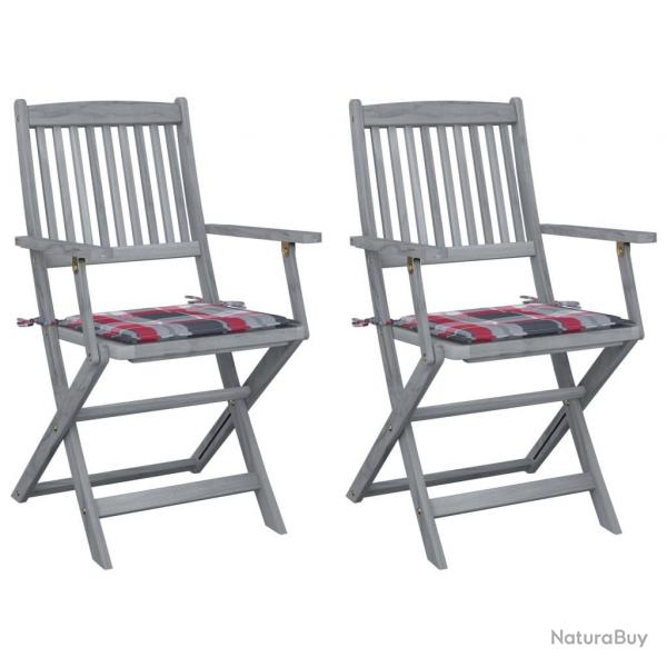 Chaises pliables d'extrieur lot de 2 et coussins Bois d'acacia