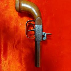 Pistolet de voyage a chien double canon fin 19 ème