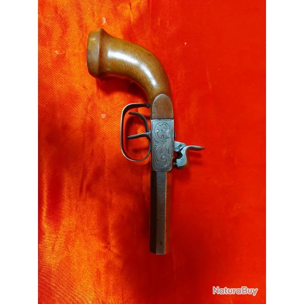 Pistolet de voyage a chien double canon fin 19 me