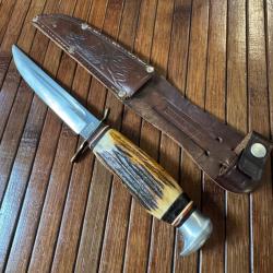 COUTEAU POIGNARD VINTAGE ALLEMAND SOLINGEN KIENEL & PIEL BOIS DE CERF