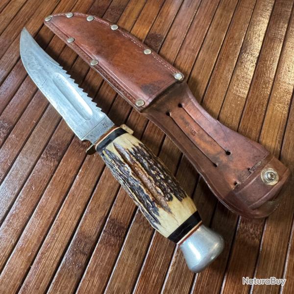 COUTEAU - POIGNARD ALLEMAND VINTAGE ANNES 50 L.L. BEAN. INC. FREEPORT, ME LAME SCIE BOIS DE CERF