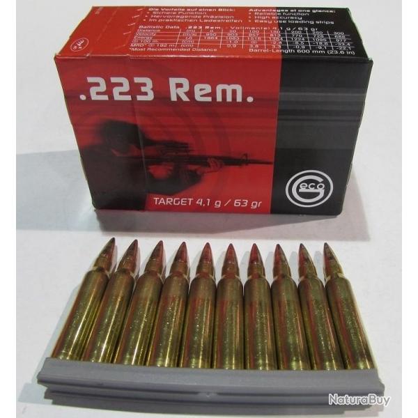 lot de 250 cartouches Geco, cal 223 Remington, 63 grains FMJ