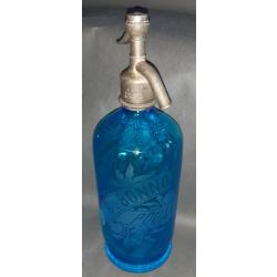 Bouteille siphon eau de Seltz, bleue. Début Xxème.  Sérigraphier G-BONNOT - POUAN.