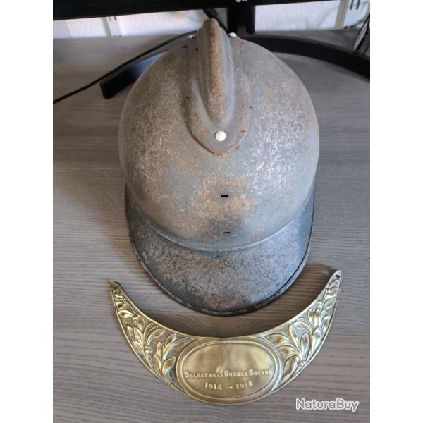 Casque franais Adrian infanterie ww1 avec plaque