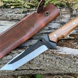 NOUVEAU Couteau lame tanto forgée LLF série CHASSE plat de lame noir mat enchère