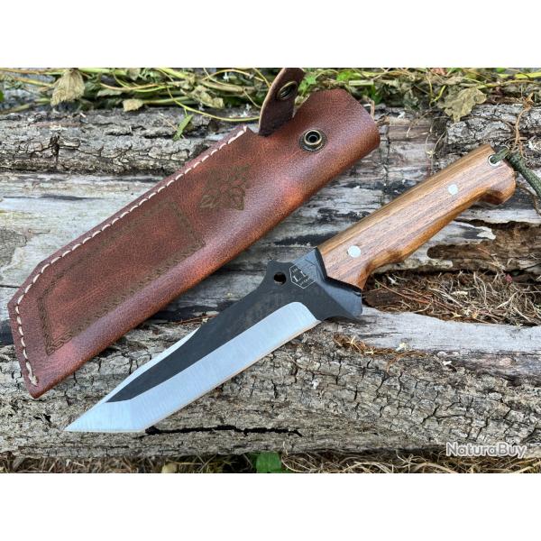 NOUVEAU Couteau lame tanto forge LLF srie CHASSE plat de lame noir mat enchre