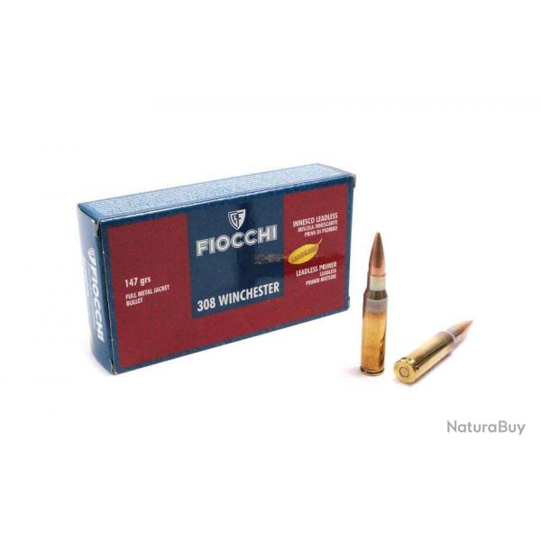 1 Boite, 20 CARTOUCHES FIOCCHI C/.308 WIN FMJ - 147 GRAINS- EN STOCK