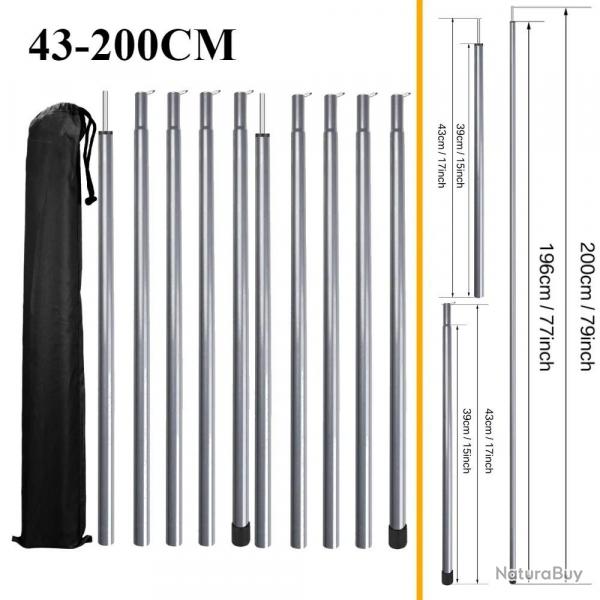 Poteaux de tente tlescopiques, lot de 2 poteaux d'auvent de Camping universels rglables en alumini