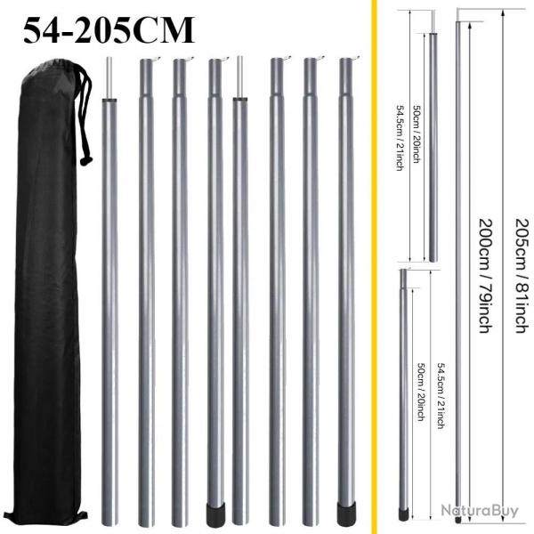 Poteaux de tente tlescopiques, lot de 2 poteaux d'auvent de Camping universels rglables en alumini