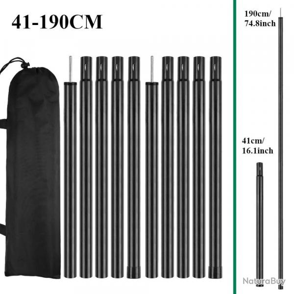 Poteaux de tente tlescopiques, lot de 2 poteaux d'auvent de Camping universels rglables en alumini
