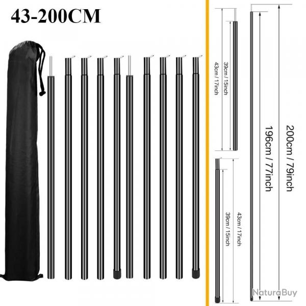 Poteaux de tente tlescopiques, lot de 2 poteaux d'auvent de Camping universels rglables en alumini