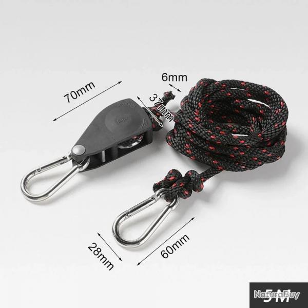 Attache de corde rglable pour tente de Camping, tendeur de poulie  boucle fixe, cintres  cliquet,