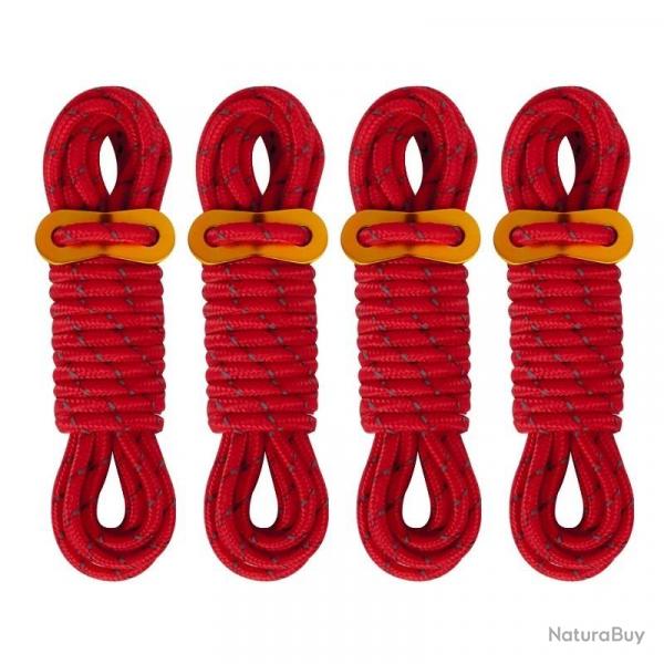 Cordes de Guyline pour tente extrieure, 5mm, 4M, lignes rflchissantes pour Camping, avec tendeur 