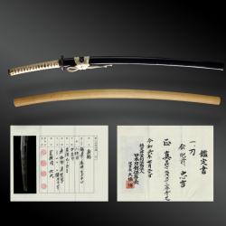 Sabre Japonais, katana en shirasaya, koshirae, certificat NTHK. Japon, fin EDO (ère Kansei)