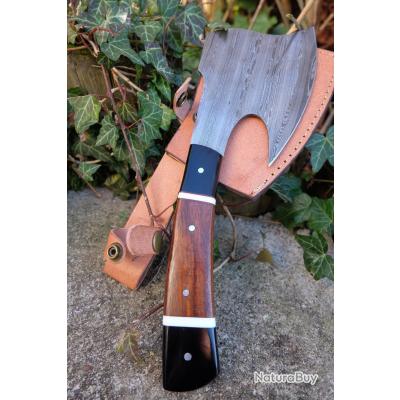 Hachette Artisanale En Acier Damas - Avec Fourreau En Cuir, Zed Crafts, Idéal Cadeau Noël, Collection