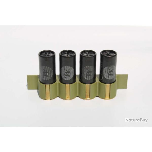 Support cartouches calibre 12 Kaki - impression 3D -  fixer sur carabine ou fusil