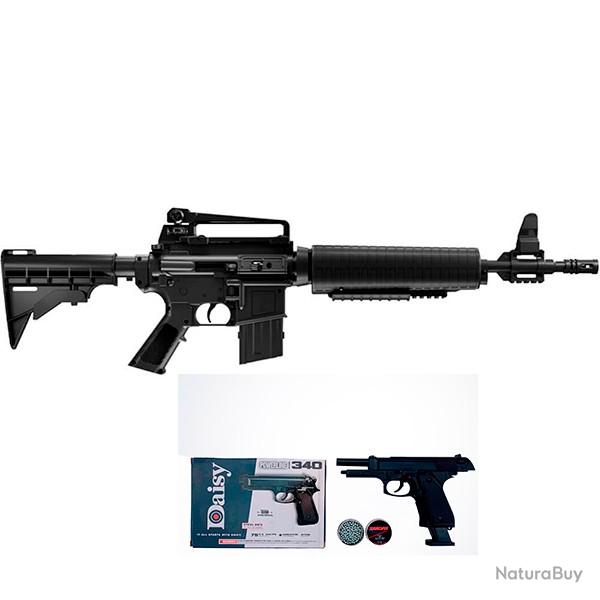Carabine   pompe PCP M4-177 Bbs et Plomb Cal. 4,5 mm avec Asa M16 + Pistolet Daisy 340 + 500 Bbs