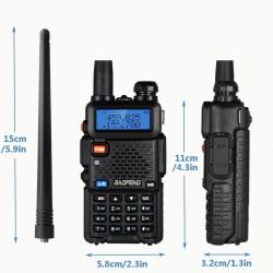 Walkie Talkie Baofeng 5W UHF/VHF Longue Portée Double Bande   Noir, Rechargeable par USB