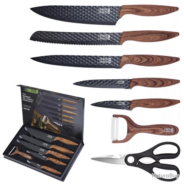 1euros!!!Coffret ensemble de couteaux 7 pices avec plucheur et ciseaux de cuisine