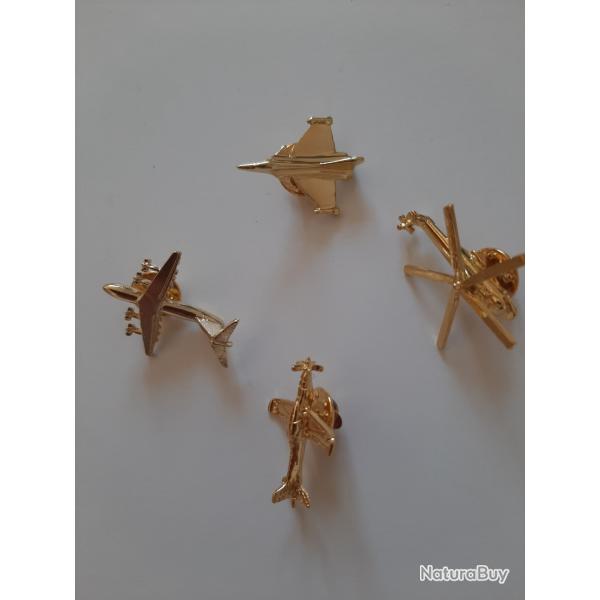 4 pins arme de l'air avions et hlicoptre en mtal. Superbes. Arme franaise.
