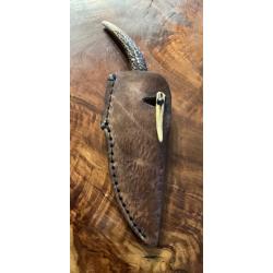 Couteau de chasse lame damas etui gros cuir artisan français