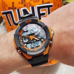 MONTRE TUNET MULTI-FONCTIONS NOIRE ET ORANGE