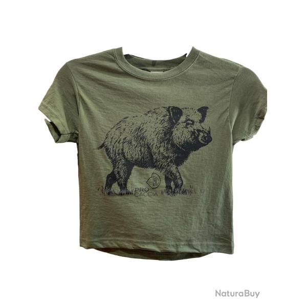 T-Shirt Sanglier Enfant PRO CACCIA Kaki 9/11ans