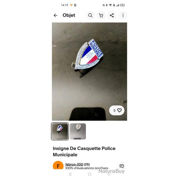 Insigne de casquette Police municipale