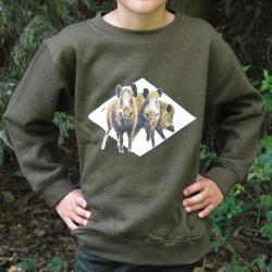 Soldes ! Sweat enfant kaki 3 sangliers 12 ans