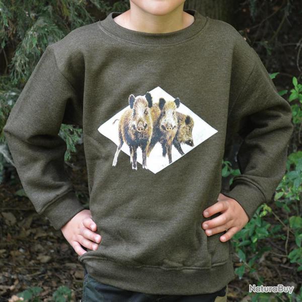 Soldes ! Sweat enfant kaki 3 sangliers 12 ans
