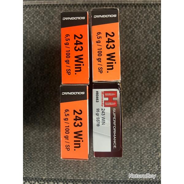 3 bote +1 (gratuit,)Munitions, carabine calibre, 243 Winchester