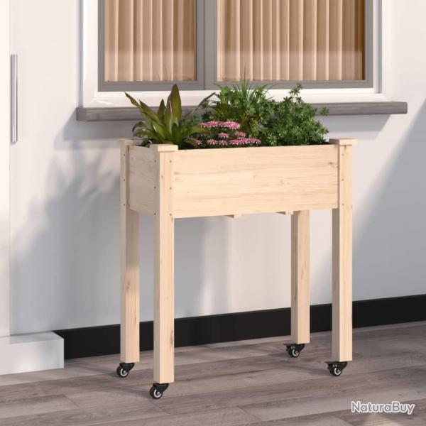 Jardinire sur roues avec doublure 71x37x80 cm bois de sapin