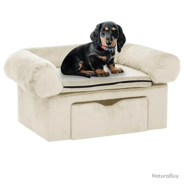 Canap pour chien avec tiroir Crme 75x50x38 cm Peluche